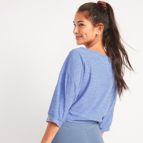🍒 OLD NAVY Active Breathe On Cropped Elbow Sleeve Performance Top Blue Sz XL - Picture 12 of 12
